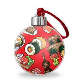 Ёлочный шар с принтом Еда в Тюмени, Пластик | Диаметр: 77 мм | Тематика изображения на принте: еда | роллы | суши | шашлык | яичница