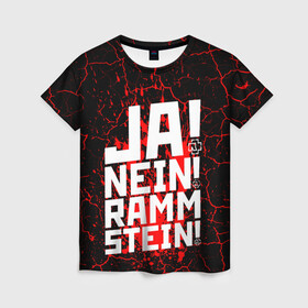Женская футболка 3D с принтом RAMMSTEIN в Тюмени, 100% полиэфир ( синтетическое хлопкоподобное полотно) | прямой крой, круглый вырез горловины, длина до линии бедер | du hast | mein herz brennt | music. | ohne dich | rammstein | rock | till lindemann | музыка | рамштайн | рок | тилль линдеманн