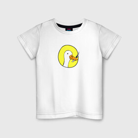 Детская футболка хлопок с принтом Гусь с ножом в Тюмени, 100% хлопок | круглый вырез горловины, полуприлегающий силуэт, длина до линии бедер | honk | гусь | животные | прикол | птица | утка | юмор