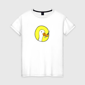 Женская футболка хлопок с принтом Гусь с ножом в Тюмени, 100% хлопок | прямой крой, круглый вырез горловины, длина до линии бедер, слегка спущенное плечо | honk | гусь | животные | прикол | птица | утка | юмор