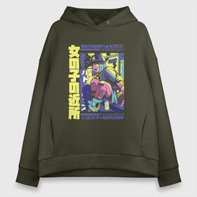 Женское худи Oversize хлопок с принтом Cyberpunk Urban Anime Girl в Тюмени, френч-терри — 70% хлопок, 30% полиэстер. Мягкий теплый начес внутри —100% хлопок | боковые карманы, эластичные манжеты и нижняя кромка, капюшон на магнитной кнопке | art | japan | japanimation | kanji | kawaii | manga | анимешник | анимешника | арт | в стиле аниме | вайфу | иероглифы | кавайи | кавайная | кандзи | киберпанк аниме | киберпанк арт | манга | рисунок | символы | урбан | япония