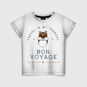 Детская футболка 3D с принтом Fox traveler в Тюмени, 100% гипоаллергенный полиэфир | прямой крой, круглый вырез горловины, длина до линии бедер, чуть спущенное плечо, ткань немного тянется | Тематика изображения на принте: fox | бон вояж | лиса | лиса путешественница | путешествия