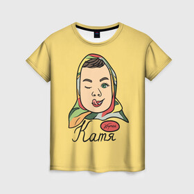 Женская футболка 3D с принтом Катя в Тюмени, 100% полиэфир ( синтетическое хлопкоподобное полотно) | прямой крой, круглый вырез горловины, длина до линии бедер | kate | name | sweet | аленка | екатерина | имена | имя | катя | сладости | шоколадка