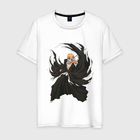 Мужская футболка хлопок с принтом Ичиго Куросаки в Тюмени, 100% хлопок | прямой крой, круглый вырез горловины, длина до линии бедер, слегка спущенное плечо. | anime | bleach | hero | ichigo kurosaki | manga | блич | герой | ичиго куросаки