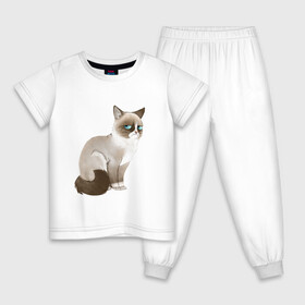 Детская пижама хлопок с принтом Grumpy Cat в Тюмени, 100% хлопок |  брюки и футболка прямого кроя, без карманов, на брюках мягкая резинка на поясе и по низу штанин
 | grumpy cat | грустный кот | кот мем | мем | сердитая кошка