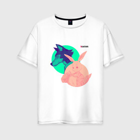 Женская футболка хлопок Oversize с принтом Beastars в Тюмени, 100% хлопок | свободный крой, круглый ворот, спущенный рукав, длина до линии бедер
 | beastars | волк | кролик | круги