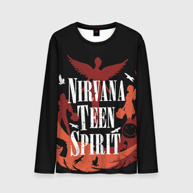 Мужской лонгслив 3D с принтом NIRVANA TEEN SPIRIT в Тюмени, 100% полиэстер | длинные рукава, круглый вырез горловины, полуприлегающий силуэт | art | cobain | curt | girl | grunge | metal | music | nirvana | punk | rock | spiritm | usa | гранж | группа | кобэйн | курт | метал | музыка | нирвана | панк | рисунок | рок | сша