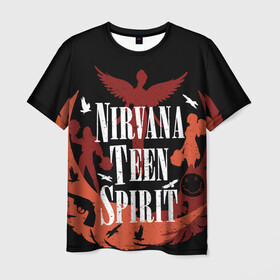 Мужская футболка 3D с принтом NIRVANA TEEN SPIRIT в Тюмени, 100% полиэфир | прямой крой, круглый вырез горловины, длина до линии бедер | art | cobain | curt | girl | grunge | metal | music | nirvana | punk | rock | spiritm | usa | гранж | группа | кобэйн | курт | метал | музыка | нирвана | панк | рисунок | рок | сша