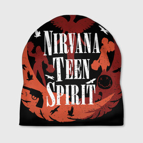 Шапка 3D с принтом NIRVANA TEEN SPIRIT в Тюмени, 100% полиэстер | универсальный размер, печать по всей поверхности изделия | Тематика изображения на принте: art | cobain | curt | girl | grunge | metal | music | nirvana | punk | rock | spiritm | usa | гранж | группа | кобэйн | курт | метал | музыка | нирвана | панк | рисунок | рок | сша