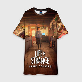 Детское платье 3D с принтом Life Is Strange True Colors в Тюмени, 100% полиэстер | прямой силуэт, чуть расширенный к низу. Круглая горловина, на рукавах — воланы | Тематика изображения на принте: art | colors | game | is | life | strange | true | арт | жизнь | игра | краска | настоящий | странная | цвет | штука