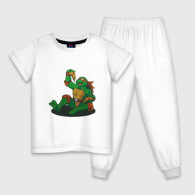 Детская пижама хлопок с принтом Pizza - Ninja Turtles в Тюмени, 100% хлопок |  брюки и футболка прямого кроя, без карманов, на брюках мягкая резинка на поясе и по низу штанин
 | donatello | leonardo | michelangelo | ninja | pizza | raphael | turtles | донателло | животные | карате | комикс | комиксы | леонардо | микеланджело | мультфильм | мутант | мутанты | ниндзя | пицца | рафаэль | сплинтер | супергерой