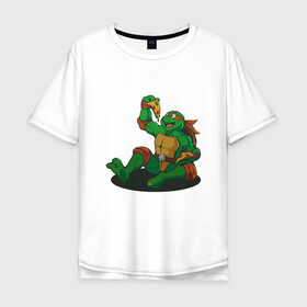 Мужская футболка хлопок Oversize с принтом Pizza - Ninja Turtles в Тюмени, 100% хлопок | свободный крой, круглый ворот, “спинка” длиннее передней части | donatello | leonardo | michelangelo | ninja | pizza | raphael | turtles | донателло | животные | карате | комикс | комиксы | леонардо | микеланджело | мультфильм | мутант | мутанты | ниндзя | пицца | рафаэль | сплинтер | супергерой