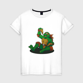 Женская футболка хлопок с принтом Pizza - Ninja Turtles в Тюмени, 100% хлопок | прямой крой, круглый вырез горловины, длина до линии бедер, слегка спущенное плечо | donatello | leonardo | michelangelo | ninja | pizza | raphael | turtles | донателло | животные | карате | комикс | комиксы | леонардо | микеланджело | мультфильм | мутант | мутанты | ниндзя | пицца | рафаэль | сплинтер | супергерой