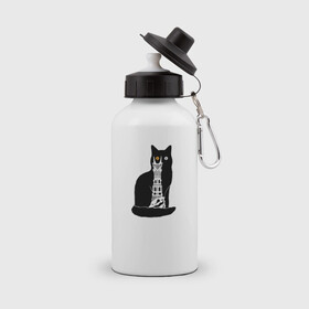 Бутылка спортивная с принтом КотоМордор в Тюмени, металл | емкость — 500 мл, в комплекте две пластиковые крышки и карабин для крепления | cat | башня | властелин колец | киса | кот | котенок | котэ | кошка | мордор | фильм | черный