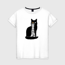 Женская футболка хлопок с принтом КотоМордор в Тюмени, 100% хлопок | прямой крой, круглый вырез горловины, длина до линии бедер, слегка спущенное плечо | cat | башня | властелин колец | киса | кот | котенок | котэ | кошка | мордор | фильм | черный