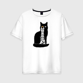 Женская футболка хлопок Oversize с принтом КотоМордор в Тюмени, 100% хлопок | свободный крой, круглый ворот, спущенный рукав, длина до линии бедер
 | cat | башня | властелин колец | киса | кот | котенок | котэ | кошка | мордор | фильм | черный