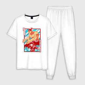 Мужская пижама хлопок с принтом МАГИЧЕСКАЯ БИТВА SUKUNA в Тюмени, 100% хлопок | брюки и футболка прямого кроя, без карманов, на брюках мягкая резинка на поясе и по низу штанин
 | anime | japan | japanese | jujutsu | jujutsu kaisen | kaisen | sukuna | аниме | двуликий призрак | иероглифы | инумаки | итадори | итадори юдзи | магическая битва | нобара | панда | рёмен | рёмен сукуна | сатору | сукуна | юдзи