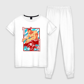 Женская пижама хлопок с принтом МАГИЧЕСКАЯ БИТВА SUKUNA в Тюмени, 100% хлопок | брюки и футболка прямого кроя, без карманов, на брюках мягкая резинка на поясе и по низу штанин | anime | japan | japanese | jujutsu | jujutsu kaisen | kaisen | sukuna | аниме | двуликий призрак | иероглифы | инумаки | итадори | итадори юдзи | магическая битва | нобара | панда | рёмен | рёмен сукуна | сатору | сукуна | юдзи
