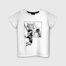 Детская футболка хлопок с принтом Хината против Кагеямы HAikyuu  в Тюмени, 100% хлопок | круглый вырез горловины, полуприлегающий силуэт, длина до линии бедер | haiku | haikuu | haikyu | haikyuu | kageyama | karasuno | oya | волейбол | кагеяма | карасуно | некома | тобио | хайку | хината