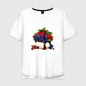 Мужская футболка хлопок Oversize с принтом Черничный чизкейк в Тюмени, 100% хлопок | свободный крой, круглый ворот, “спинка” длиннее передней части | еда | клубника | сладости | торт | черника | ягоды