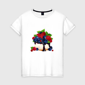 Женская футболка хлопок с принтом Черничный чизкейк в Тюмени, 100% хлопок | прямой крой, круглый вырез горловины, длина до линии бедер, слегка спущенное плечо | еда | клубника | сладости | торт | черника | ягоды
