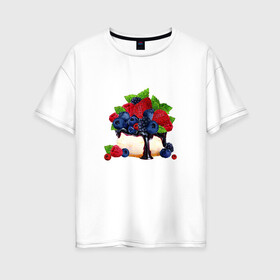 Женская футболка хлопок Oversize с принтом Черничный чизкейк в Тюмени, 100% хлопок | свободный крой, круглый ворот, спущенный рукав, длина до линии бедер
 | еда | клубника | сладости | торт | черника | ягоды