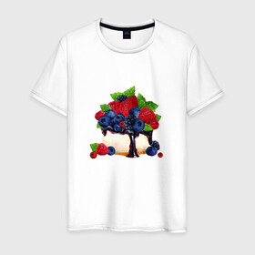 Мужская футболка хлопок с принтом Черничный чизкейк в Тюмени, 100% хлопок | прямой крой, круглый вырез горловины, длина до линии бедер, слегка спущенное плечо. | еда | клубника | сладости | торт | черника | ягоды