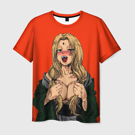 Мужская футболка 3D с принтом Ahegao Цунаде в Тюмени, 100% полиэфир | прямой крой, круглый вырез горловины, длина до линии бедер | ahegao | anime | anime girl | ахегао | девушка | охегао | семпай | цунаде | цунадэ