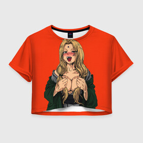 Женская футболка Crop-top 3D с принтом Ahegao Цунаде в Тюмени, 100% полиэстер | круглая горловина, длина футболки до линии талии, рукава с отворотами | ahegao | anime | anime girl | ахегао | девушка | охегао | семпай | цунаде | цунадэ