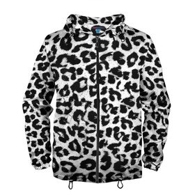 Мужская ветровка 3D с принтом Снежный Барс в Тюмени, 100% полиэстер | подол и капюшон оформлены резинкой с фиксаторами, два кармана без застежек по бокам, один потайной карман на груди | Тематика изображения на принте: cheetah | leopard | wool | барс | леопард