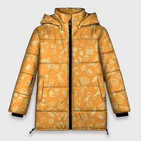 Женская зимняя куртка Oversize с принтом оранжевая еда в Тюмени, верх — 100% полиэстер; подкладка — 100% полиэстер; утеплитель — 100% полиэстер | длина ниже бедра, силуэт Оверсайз. Есть воротник-стойка, отстегивающийся капюшон и ветрозащитная планка. 

Боковые карманы с листочкой на кнопках и внутренний карман на молнии | еда | кофе | овощи | пончики | фрукты | чай