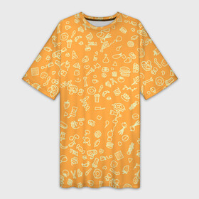 Платье-футболка 3D с принтом оранжевая еда в Тюмени,  |  | еда | кофе | овощи | пончики | фрукты | чай