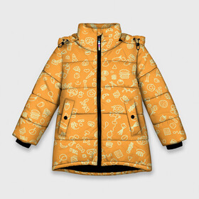 Зимняя куртка для девочек 3D с принтом оранжевая еда в Тюмени, ткань верха — 100% полиэстер; подклад — 100% полиэстер, утеплитель — 100% полиэстер. | длина ниже бедра, удлиненная спинка, воротник стойка и отстегивающийся капюшон. Есть боковые карманы с листочкой на кнопках, утяжки по низу изделия и внутренний карман на молнии. 

Предусмотрены светоотражающий принт на спинке, радужный светоотражающий элемент на пуллере молнии и на резинке для утяжки. | еда | кофе | овощи | пончики | фрукты | чай