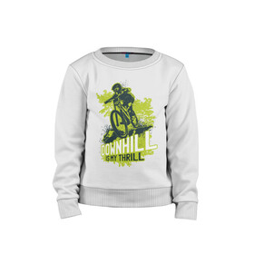 Детский свитшот хлопок с принтом Downhill в Тюмени, 100% хлопок | круглый вырез горловины, эластичные манжеты, пояс и воротник | art | bicycle | cyclist | downhill | extreme | sport | арт | велосипед | велосипедист | спорт | экстрим