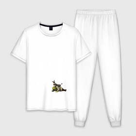 Мужская пижама хлопок с принтом Шрек в Тюмени, 100% хлопок | брюки и футболка прямого кроя, без карманов, на брюках мягкая резинка на поясе и по низу штанин
 | кот в сапогах | осел | фиона | чаминг | шрек