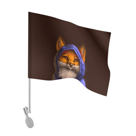 Флаг для автомобиля с принтом Лисенок в капюшоне в Тюмени, 100% полиэстер | Размер: 30*21 см | fox | foxy | животное | звери | лиса | лисенок | лисичка | милая | рыжая | фокс