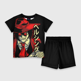 Детский костюм с шортами 3D с принтом Алукард на черном фоне в Тюмени,  |  | alucard | anime | hellsing | алукард | аниме | вампир | знак | комиксы | манга | печать алукарда | печать кромвеля | хеллсинг
