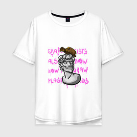 Мужская футболка хлопок Oversize с принтом Голова Давида в Тюмени, 100% хлопок | свободный крой, круглый ворот, “спинка” длиннее передней части | гипсовая голова | граффити | микеланджело | стилизация