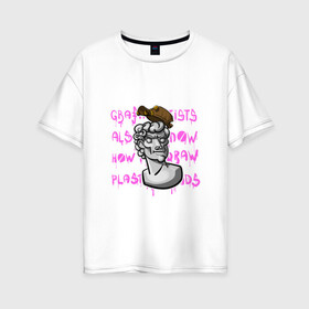 Женская футболка хлопок Oversize с принтом Голова Давида в Тюмени, 100% хлопок | свободный крой, круглый ворот, спущенный рукав, длина до линии бедер
 | гипсовая голова | граффити | микеланджело | стилизация