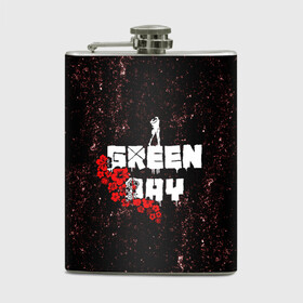 Фляга с принтом green day в Тюмени, металлический корпус | емкость 0,22 л, размер 125 х 94 мм. Виниловая наклейка запечатывается полностью | Тематика изображения на принте: american idiot | boulevard of broke | day | green | green day | green day hits | green day lyrics | green day mix | green day music video | green day official | green day songs | green day videos | greenday | music | music video | official | warner record