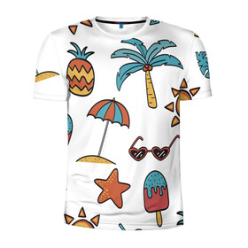 Мужская футболка 3D спортивная с принтом Summer with love в Тюмени, 100% полиэстер с улучшенными характеристиками | приталенный силуэт, круглая горловина, широкие плечи, сужается к линии бедра | happy | summer | ананас | кайф | лето | мороженое | счастье | тепло