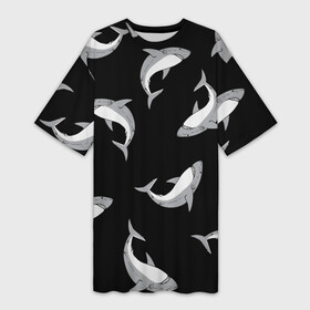 Платье-футболка 3D с принтом Акулы в Тюмени,  |  | shark | акула | дикий | животные | рыба | хищник