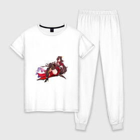 Женская пижама хлопок с принтом Бей Доу в Тюмени, 100% хлопок | брюки и футболка прямого кроя, без карманов, на брюках мягкая резинка на поясе и по низу штанин | Тематика изображения на принте: арт | бей доу | боевая девушка | бэй доу | милая девушка | рисунок