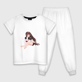 Детская пижама хлопок с принтом Отдыхающая Ху Тао в Тюмени, 100% хлопок |  брюки и футболка прямого кроя, без карманов, на брюках мягкая резинка на поясе и по низу штанин
 | арт | милая девушка | отдых | привидение | призрак | рисунок | ху тао
