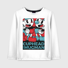 Детский лонгслив хлопок с принтом Cuphead and Mugman в Тюмени, 100% хлопок | круглый вырез горловины, полуприлегающий силуэт, длина до линии бедер | cuphead | game | mugman | арт | голова | игра | капхед | постер | чашка