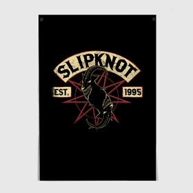 Постер с принтом Slipknot (1995) в Тюмени, 100% бумага
 | бумага, плотность 150 мг. Матовая, но за счет высокого коэффициента гладкости имеет небольшой блеск и дает на свету блики, но в отличии от глянцевой бумаги не покрыта лаком | metal | music | rock | slipknot | козел | логотип | металл | музыка | надпись | пентаграмма | рок | слипкнот | узор | цифры | чб | череп