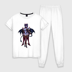Женская пижама хлопок с принтом Demoness  в Тюмени, 100% хлопок | брюки и футболка прямого кроя, без карманов, на брюках мягкая резинка на поясе и по низу штанин | ад | аниме | демонесса | дьяволица