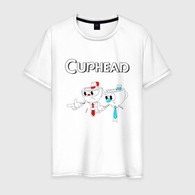 Мужская футболка хлопок с принтом Cuphead в Тюмени, 100% хлопок | прямой крой, круглый вырез горловины, длина до линии бедер, слегка спущенное плечо. | cuphead | tdcuphd | горит пукан | двое | игры | невозможно пройти. | чашки головы | чашкоголовые