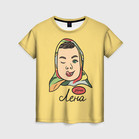 Женская футболка 3D с принтом Крутая Лена в Тюмени, 100% полиэфир ( синтетическое хлопкоподобное полотно) | прямой крой, круглый вырез горловины, длина до линии бедер | fun | helen | sweet | аленка | елена | именная | крутая | лена | ленка | персональное | шоколадка