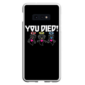 Чехол для Samsung S10E с принтом YOU DIED в Тюмени, Силикон | Область печати: задняя сторона чехла, без боковых панелей | art | cartoon | cup | cuphead | dark | devil | dice | die | died | game | ghost | gta | king | mugman | souls | the | you | арт | бос | босс | голова | демон | дьявол | игра | капхед | магмен | мультик | мультфильм | потрачено | приведение | пр